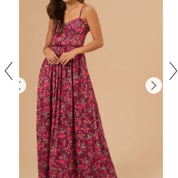 Altar’d State Liora Floral Maxi Dress Burgundy Lace Floral Corset Ribbon SZ XS - Picture 3 of 11